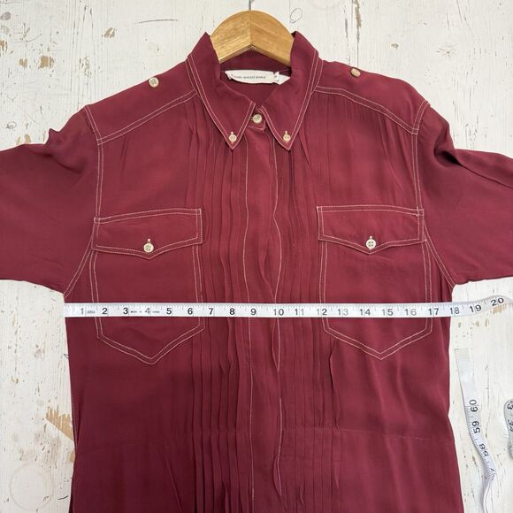 Isabel Marant Etoile GALISE Shirt Dress Burgandy Red Pleated Utility FR 34 US 2 - Picture 12 of 16